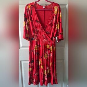 Floral Red Wrap Dress